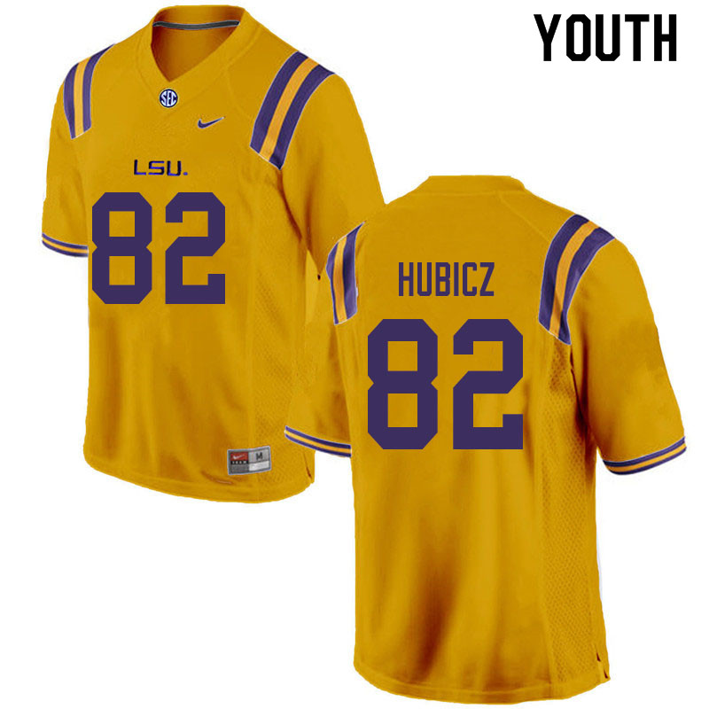 Youth #82 Brandon Hubicz LSU Tigers College Football Jerseys Sale-Gold